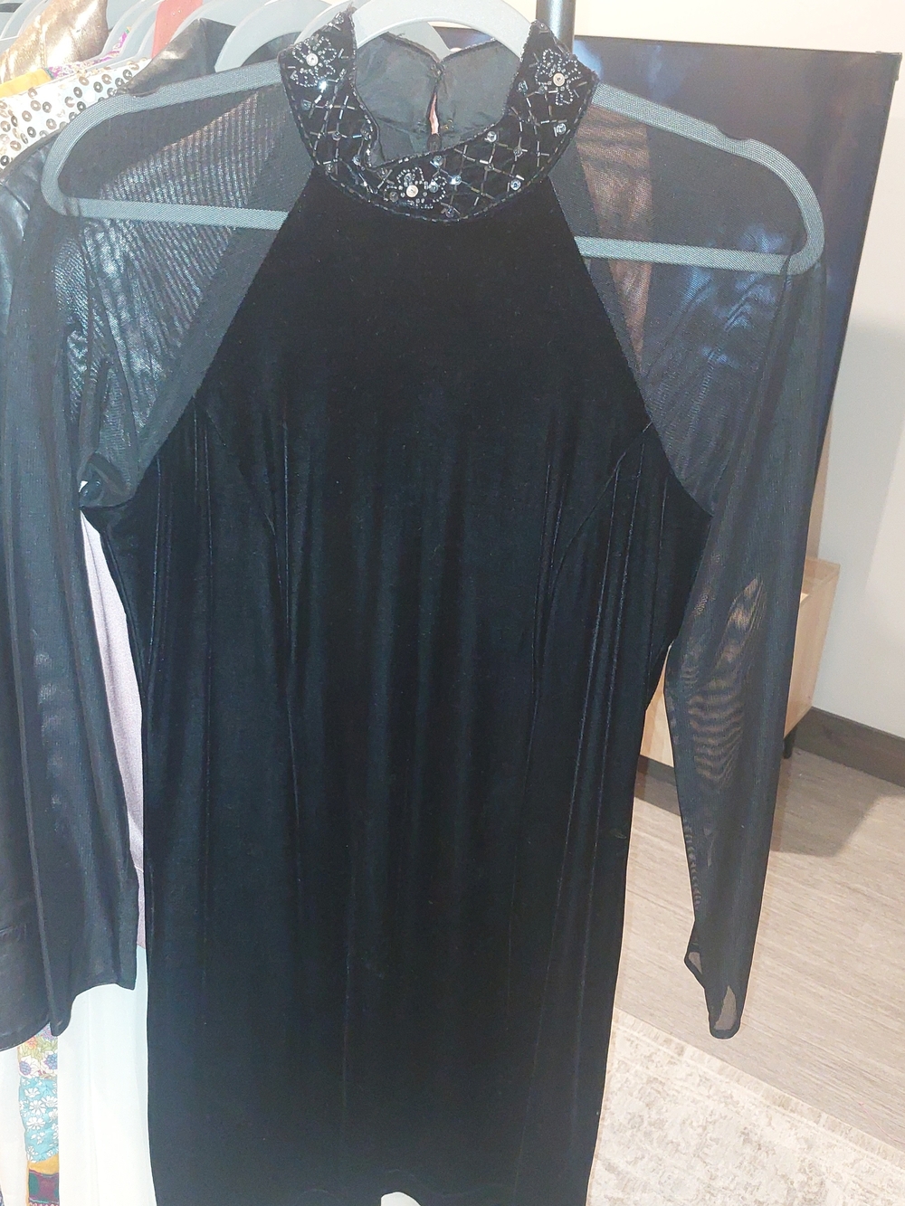 Vintage Jessica Howard Black Velvet Dress with Beaded Collar